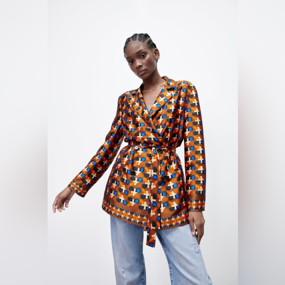 ZARA Printed Blazer With Belt